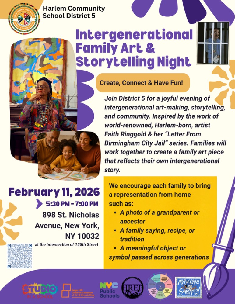 Flier: Intergenerational Family Art & Storytelling Night!